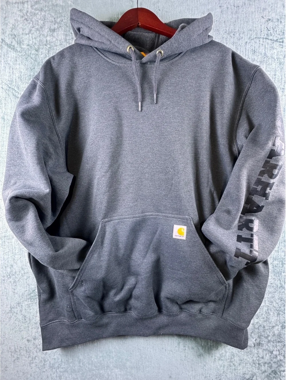 Carhartt men’s 2XL gray logo sleeve hoodie NWT